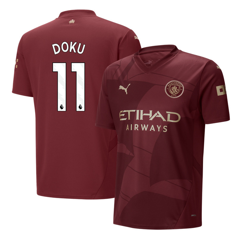 Jeremy Doku 11 Manchester City 2024/25 Third Men Jersey – Burgundy