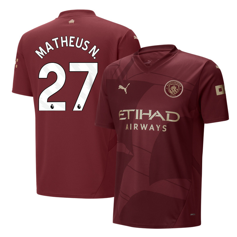 Matheus Nunes 27 Manchester City 2024/25 Third Men Jersey – Burgundy