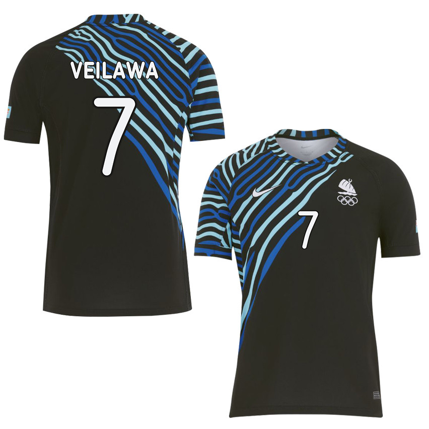 Terio Veilawa 7 Fiji Sevens Rugby Away Olympic Games Paris 2024 Jersey – Black