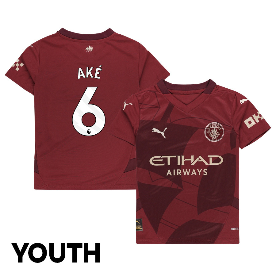 Nathan Ak 6 Manchester City 2024/25 Third YOUTH Jersey – Burgundy