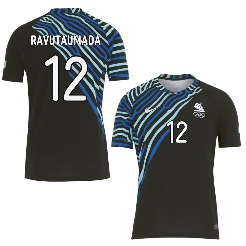 Selestino Ravutaumada 12 Fiji Sevens Rugby Away Olympic Games Paris 2024 Jersey – Black