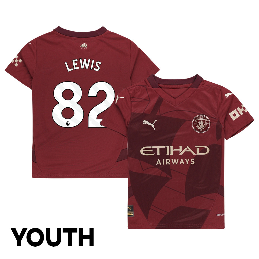 Rico Lewis 82 Manchester City 2024/25 Third YOUTH Jersey – Burgundy