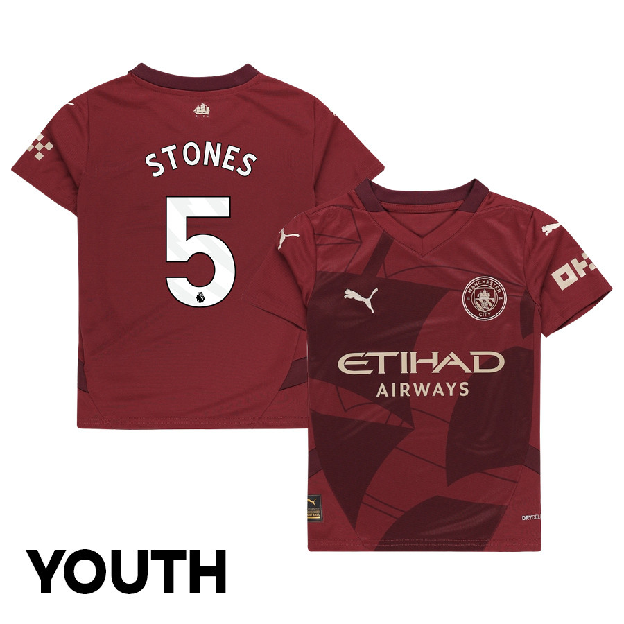 John Stones 5 Manchester City 2024/25 Third YOUTH Jersey – Burgundy