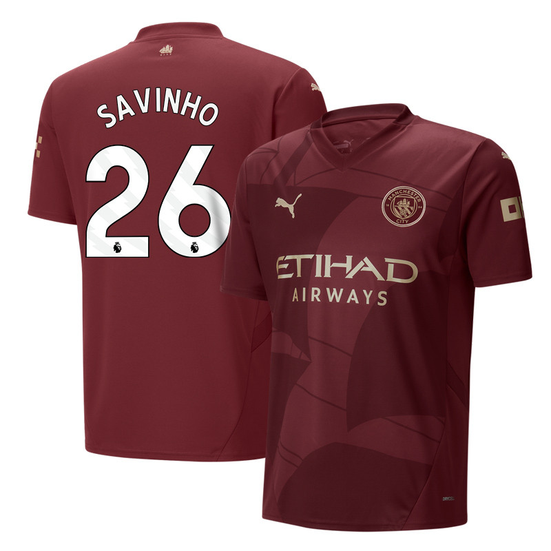 Savinho 26 Manchester City 2024/25 Third Men Jersey – Burgundy