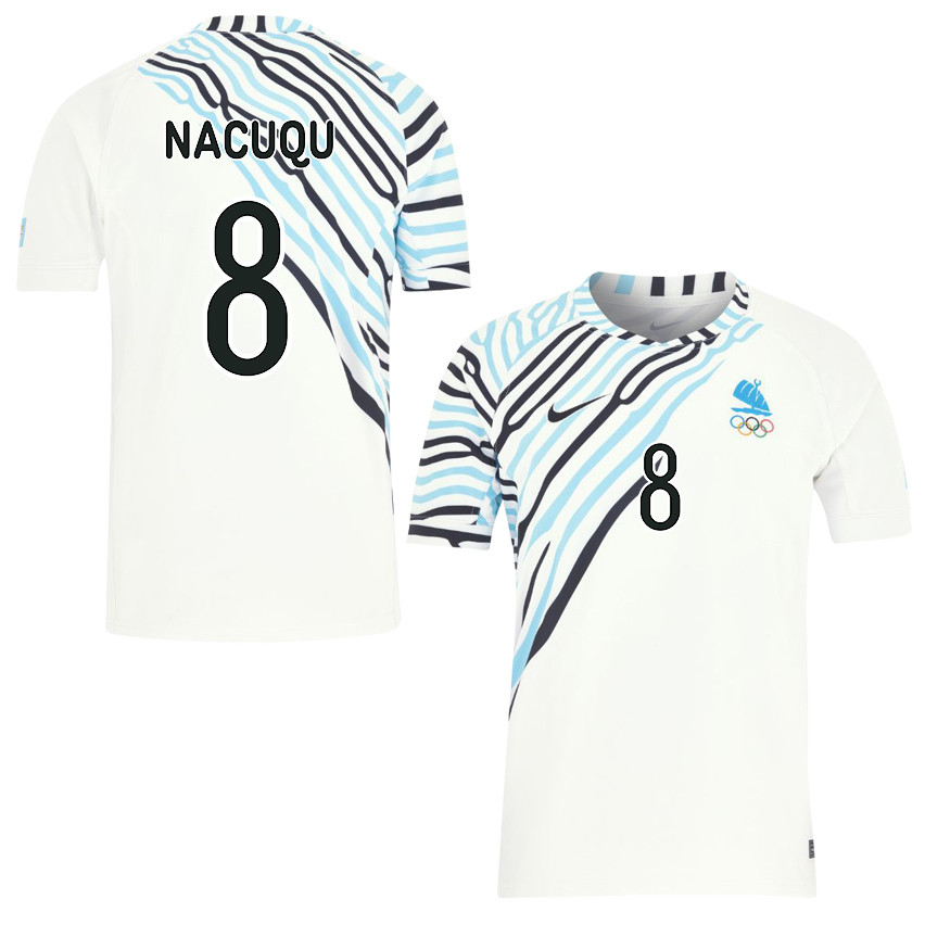 Waisea Nacuqu 8 Fiji Sevens Rugby Home Olympic Games Paris 2024 Jersey – White