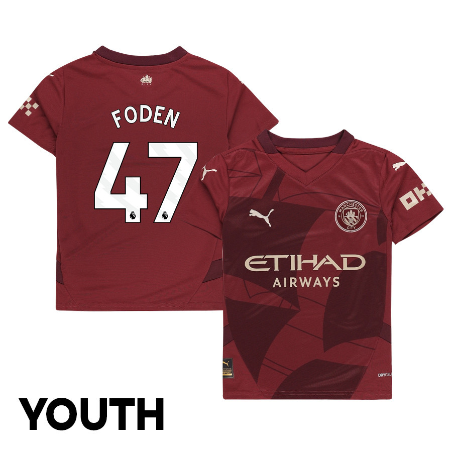 Phil Foden 47 Manchester City 2024/25 Third YOUTH Jersey – Burgundy