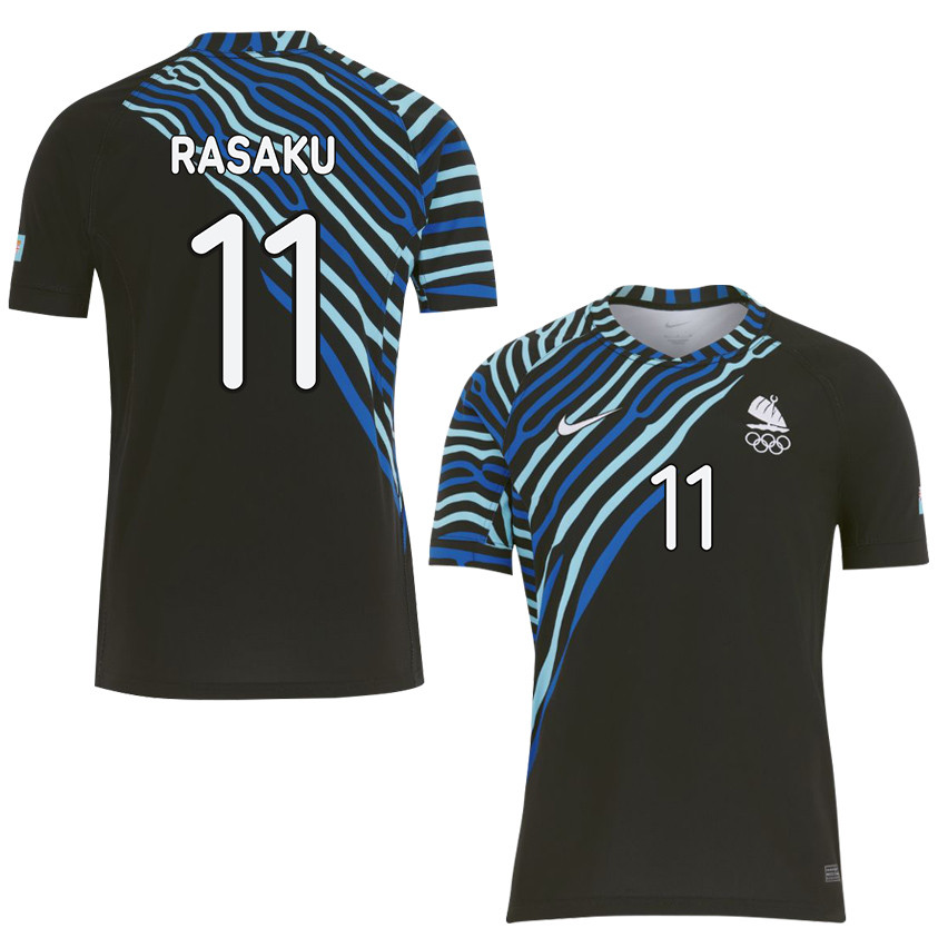 Kaminieli Rasaku 11 Fiji Sevens Rugby Away Olympic Games Paris 2024 Jersey – Black
