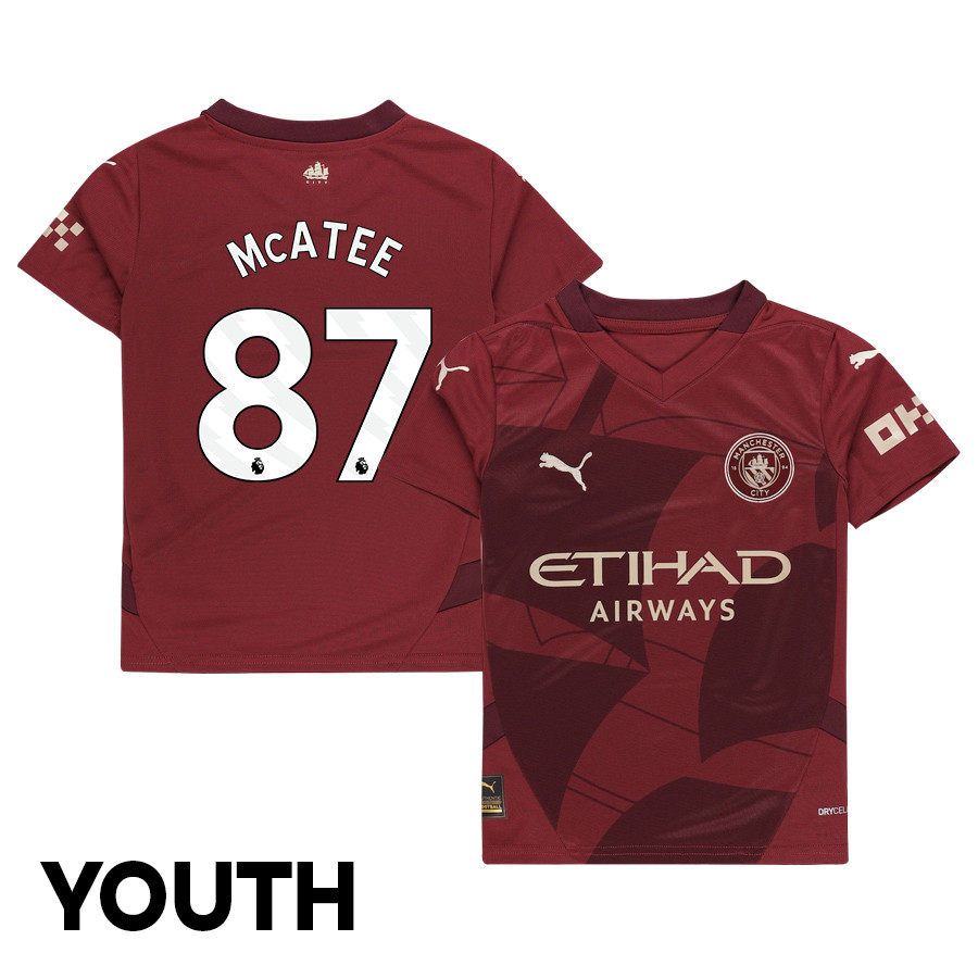 James McAtee 87 Manchester City 2024/25 Third YOUTH Jersey – Burgundy