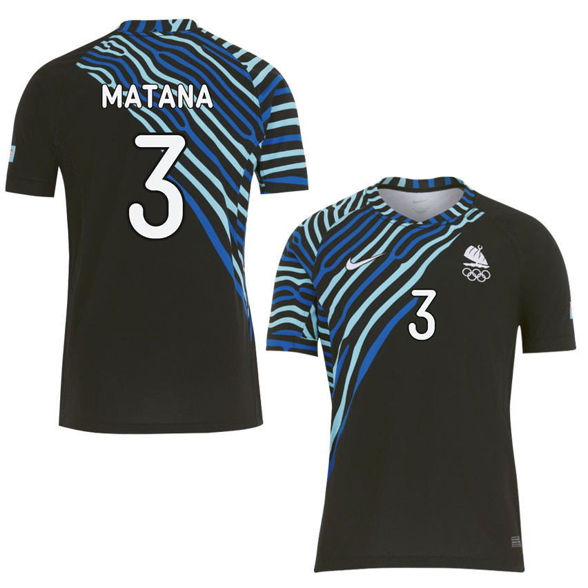 Jeremaia Matana 3 Fiji Sevens Rugby Away Olympic Games Paris 2024 Jersey – Black