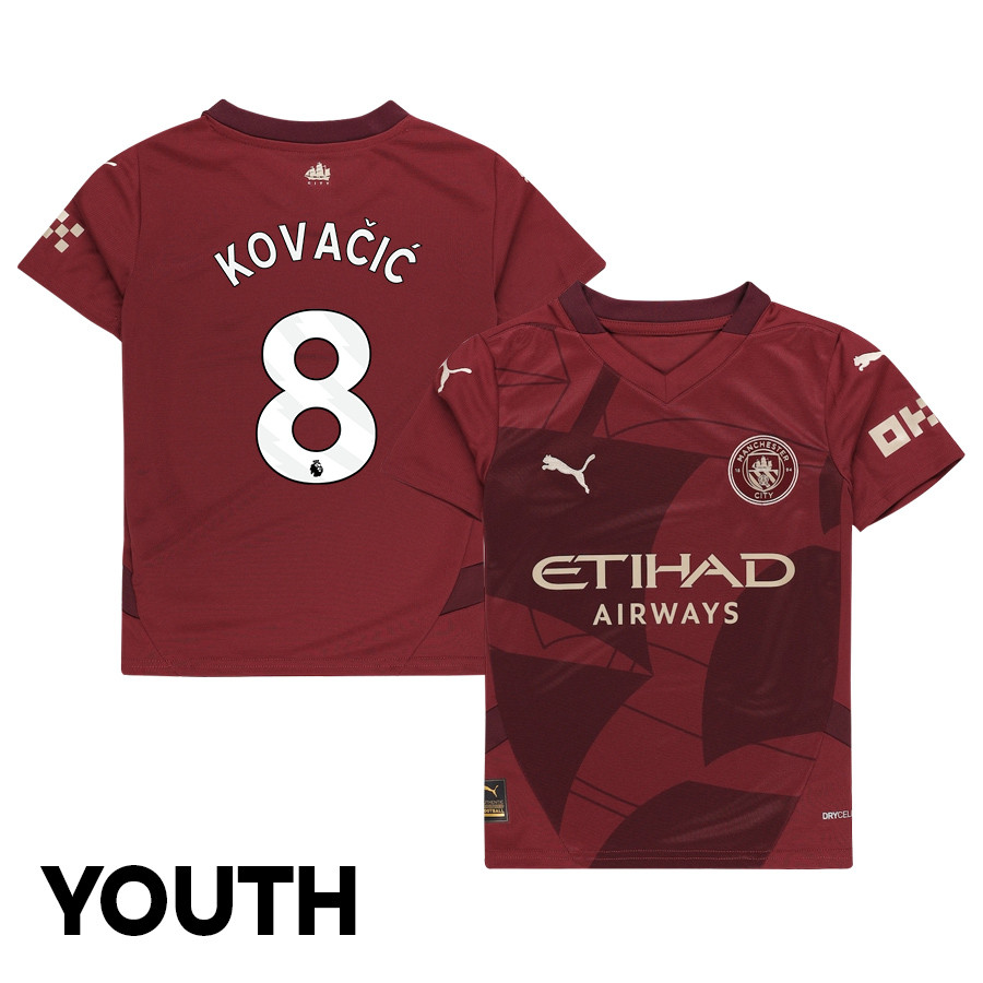 Mateo Kovacic 8 Manchester City 2024/25 Third YOUTH Jersey – Burgundy