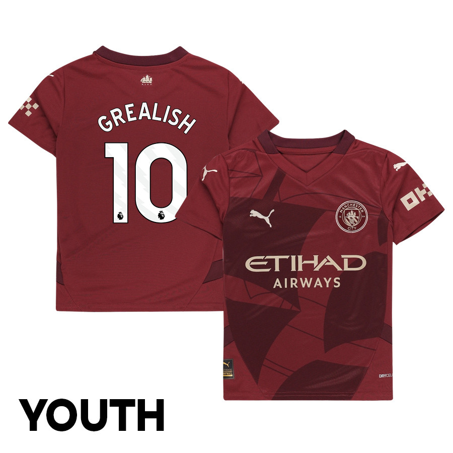 Jack Grealish 10 Manchester City 2024/25 Third YOUTH Jersey – Burgundy