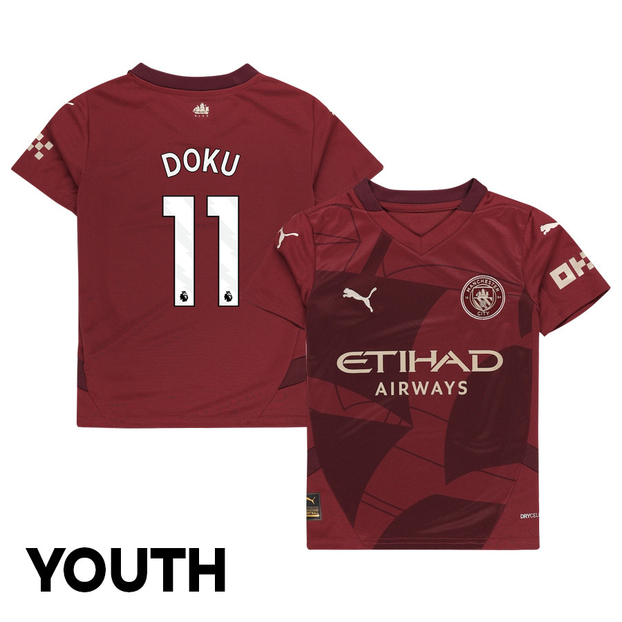 Jeremy Doku 11 Manchester City 2024/25 Third YOUTH Jersey – Burgundy