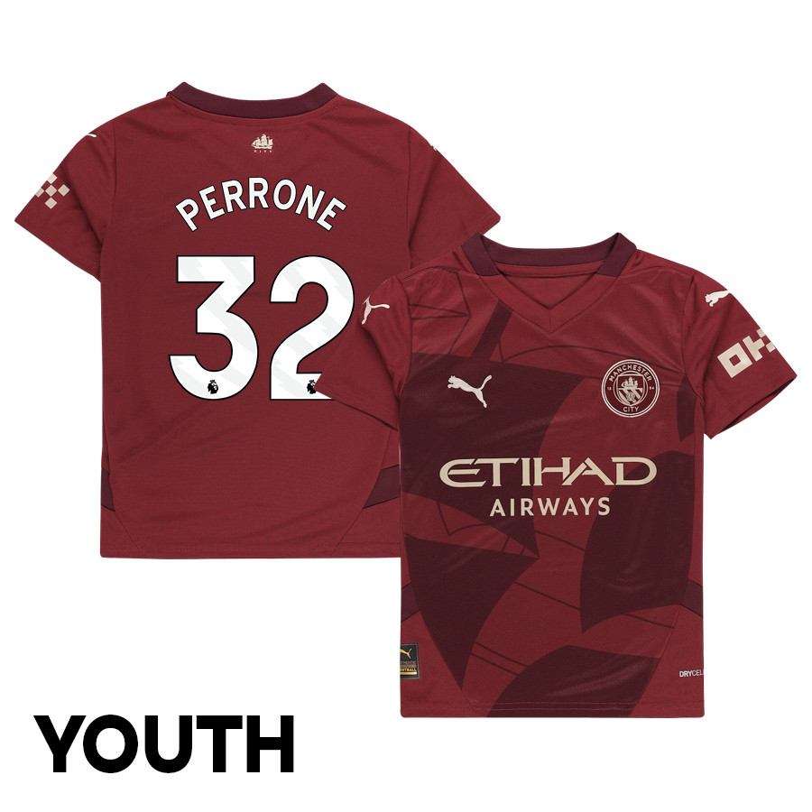 Mximo Perrone 32 Manchester City 2024/25 Third YOUTH Jersey – Burgundy