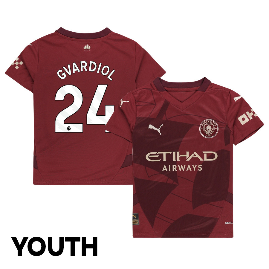Josko Gvardiol 24 Manchester City 2024/25 Third YOUTH Jersey – Burgundy
