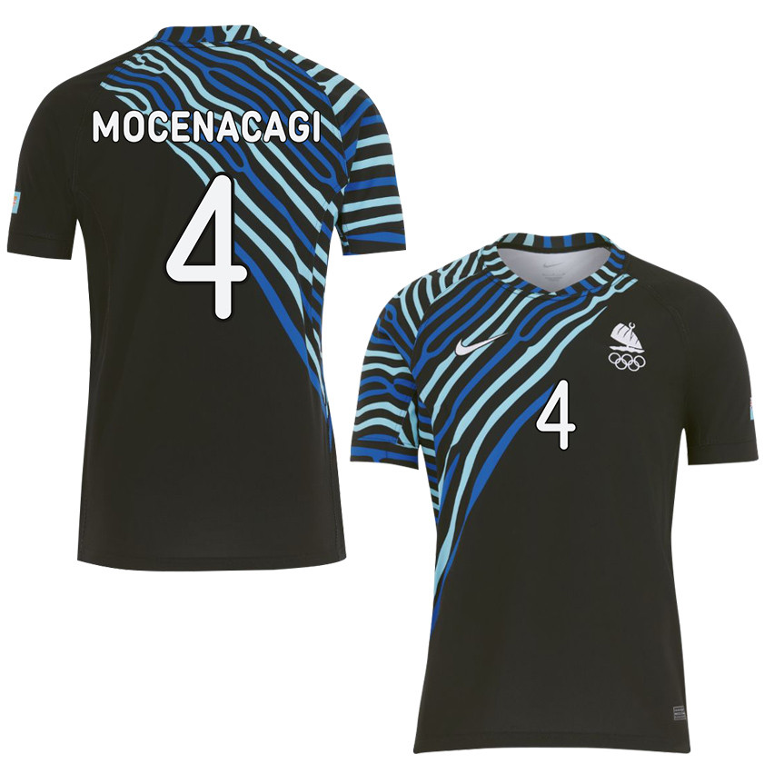 Sevuloni Mocenacagi 4 Fiji Sevens Rugby Away Olympic Games Paris 2024 Jersey – Black