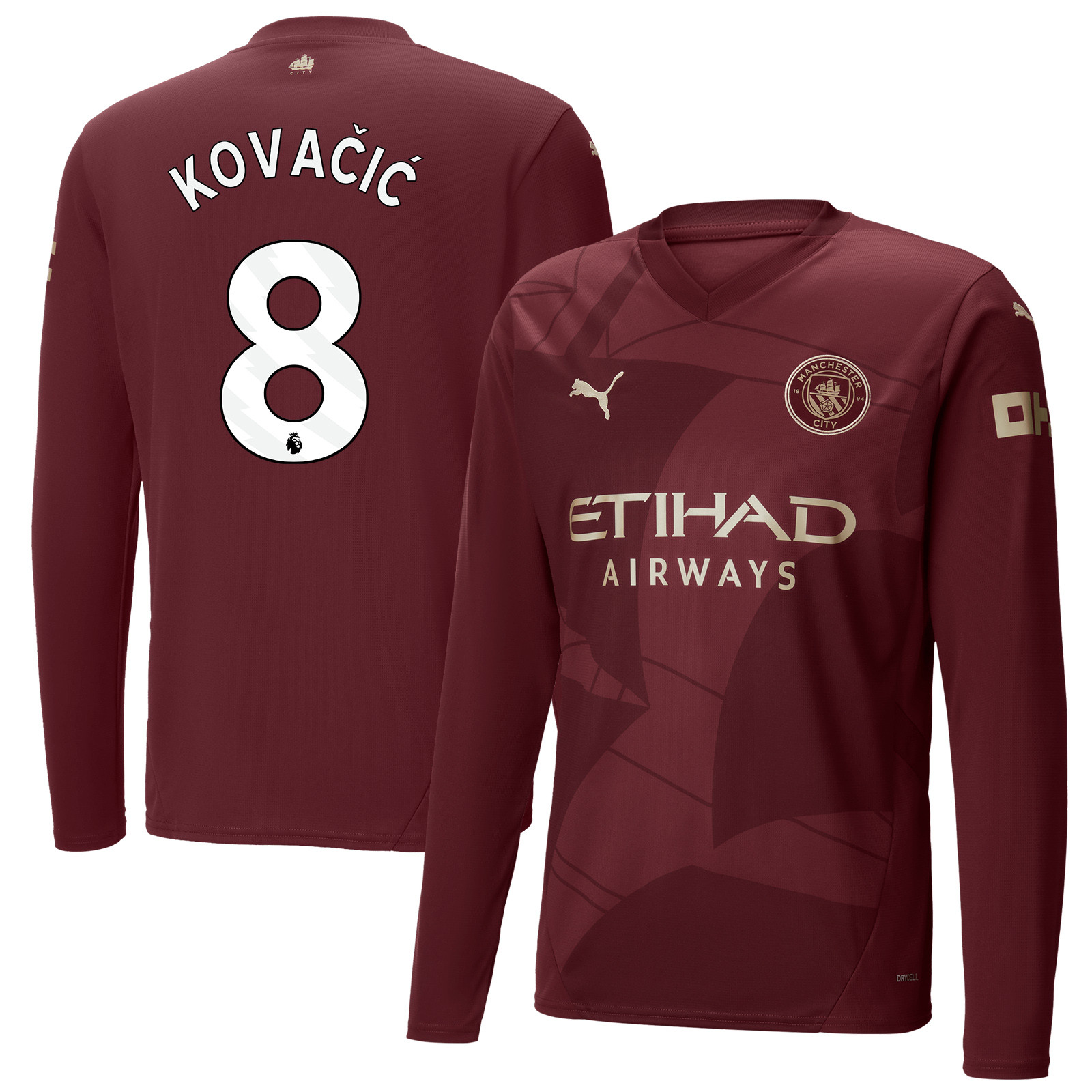 Mateo Kovacic 8 Manchester City 2024/25 Third Long Sleeve Men Jersey – Burgundy