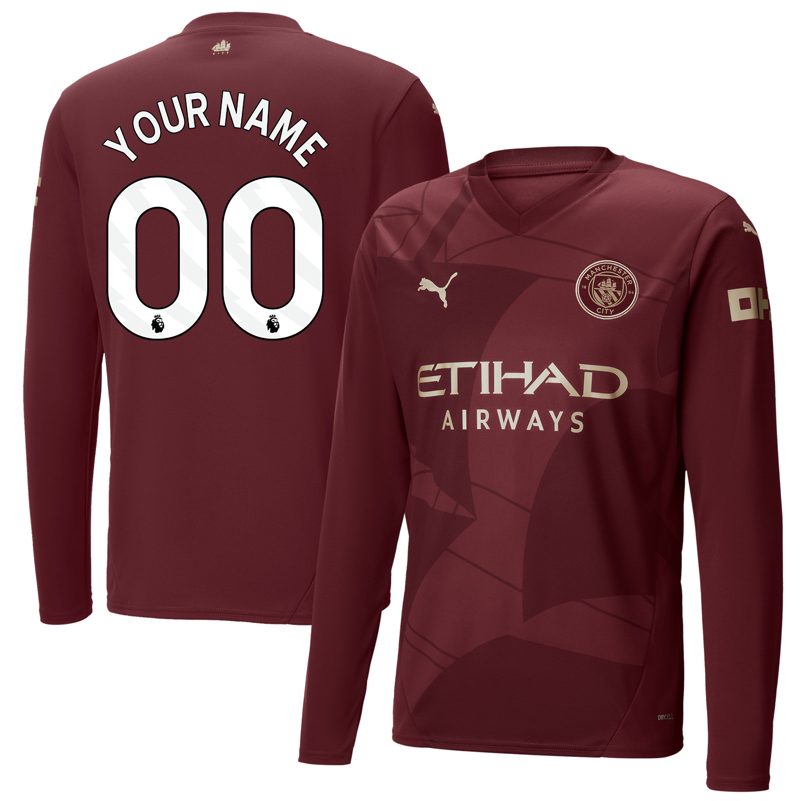 Manchester City 2024/25 Third Long Sleeve Men Custom Jersey – Burgundy