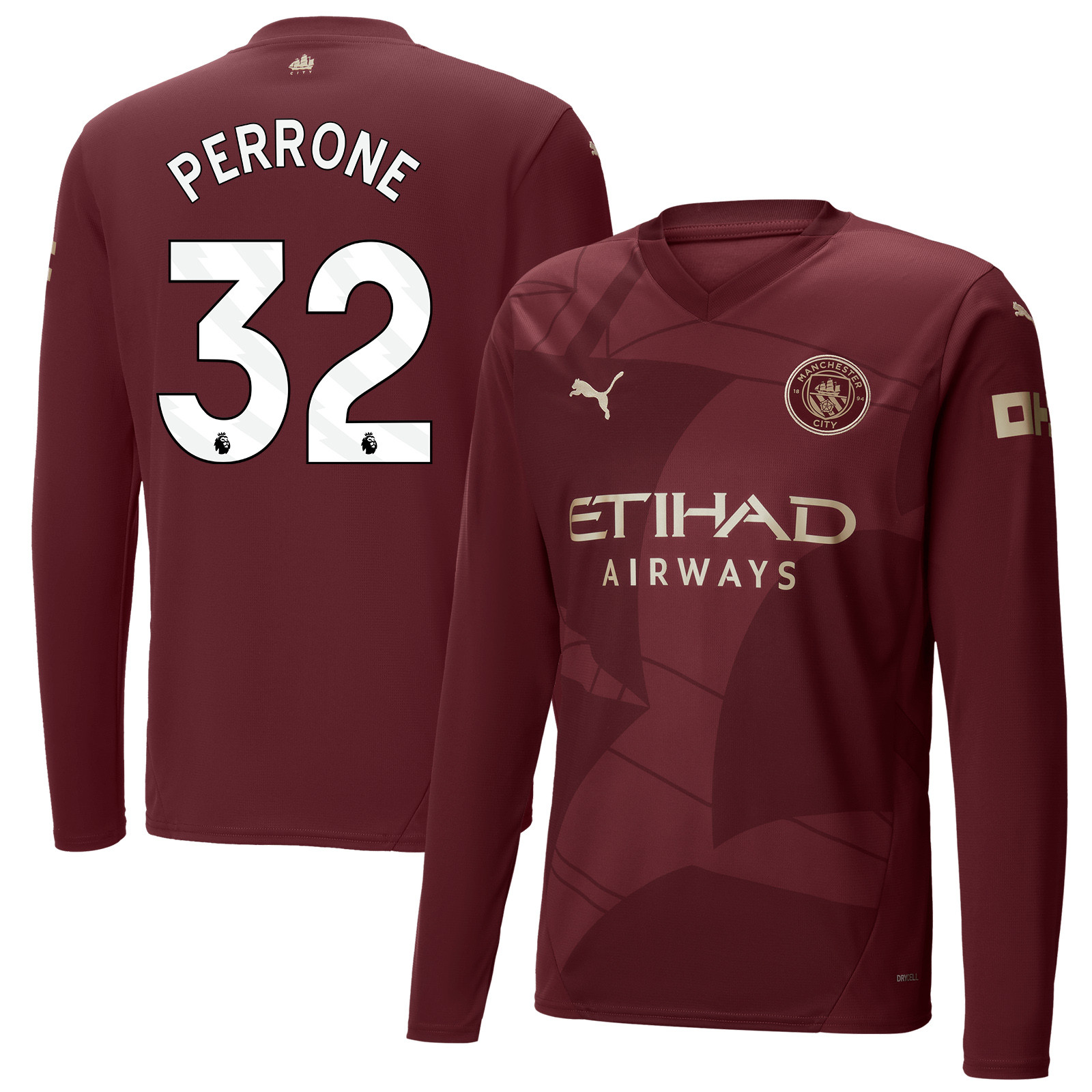 Mximo Perrone 32 Manchester City 2024/25 Third Long Sleeve Men Jersey – Burgundy
