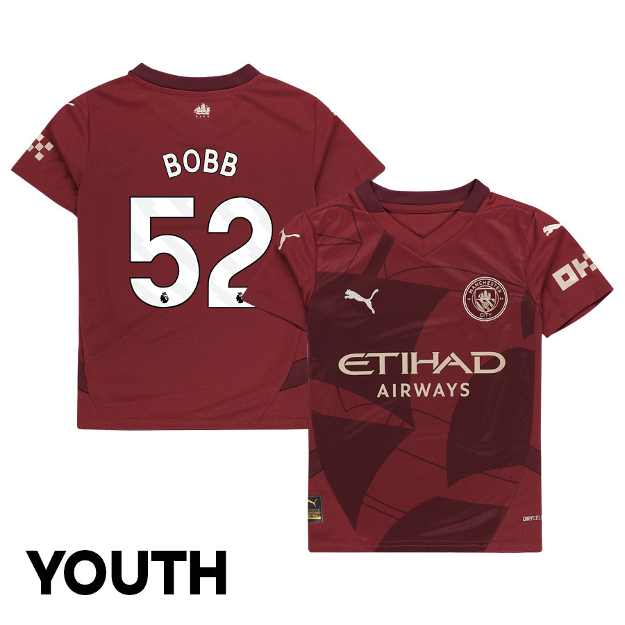 Oscar Bobb 52 Manchester City 2024/25 Third YOUTH Jersey – Burgundy