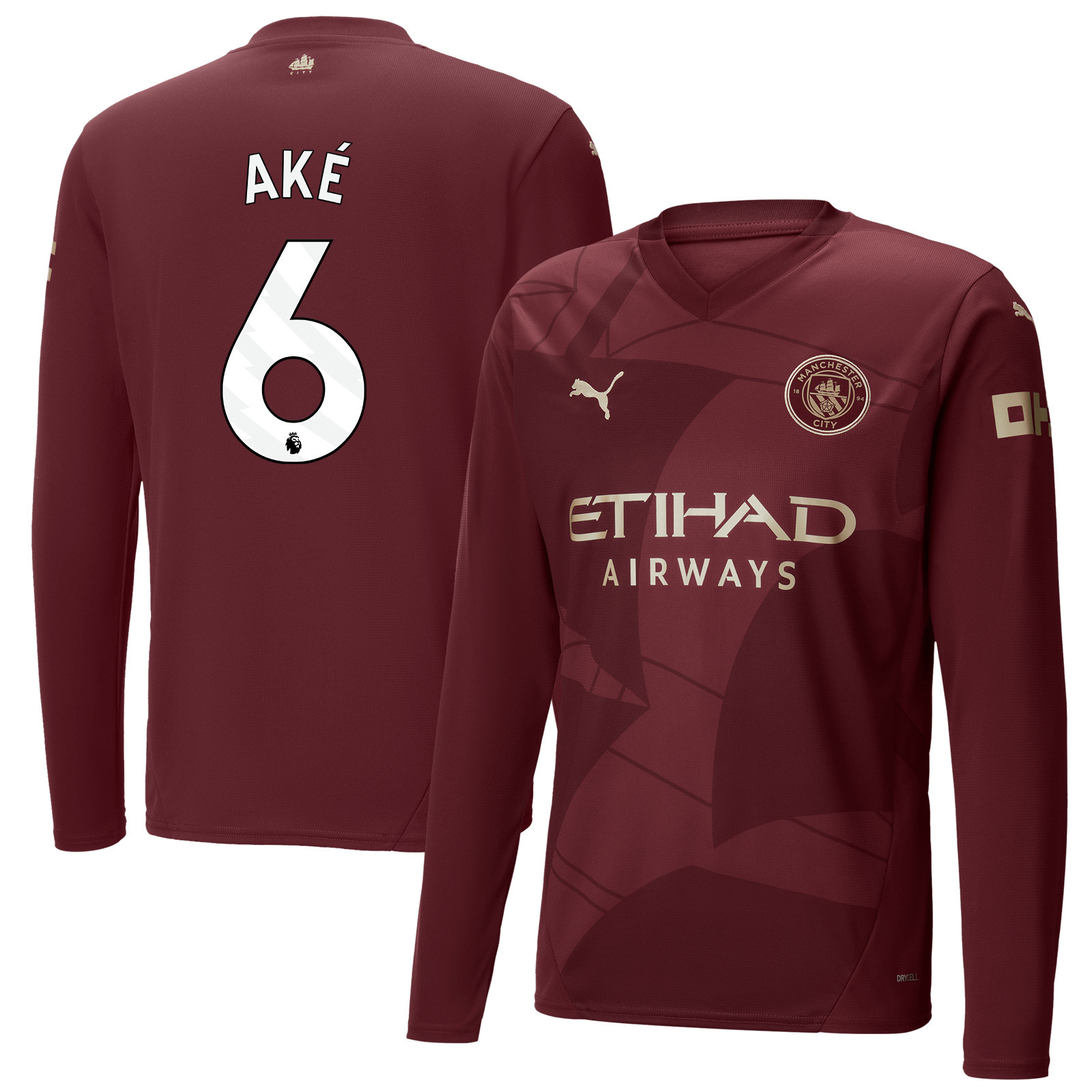 Nathan Ak 6 Manchester City 2024/25 Third Long Sleeve Men Jersey – Burgundy