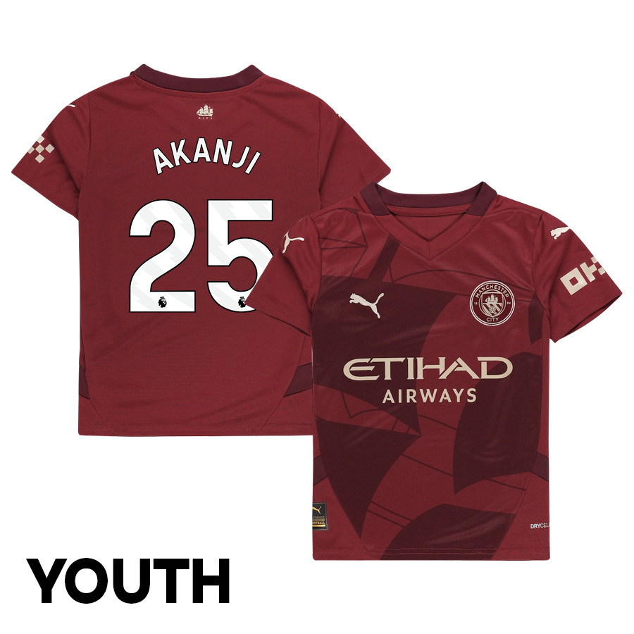 Manuel Akanji 25 Manchester City 2024/25 Third YOUTH Jersey – Burgundy
