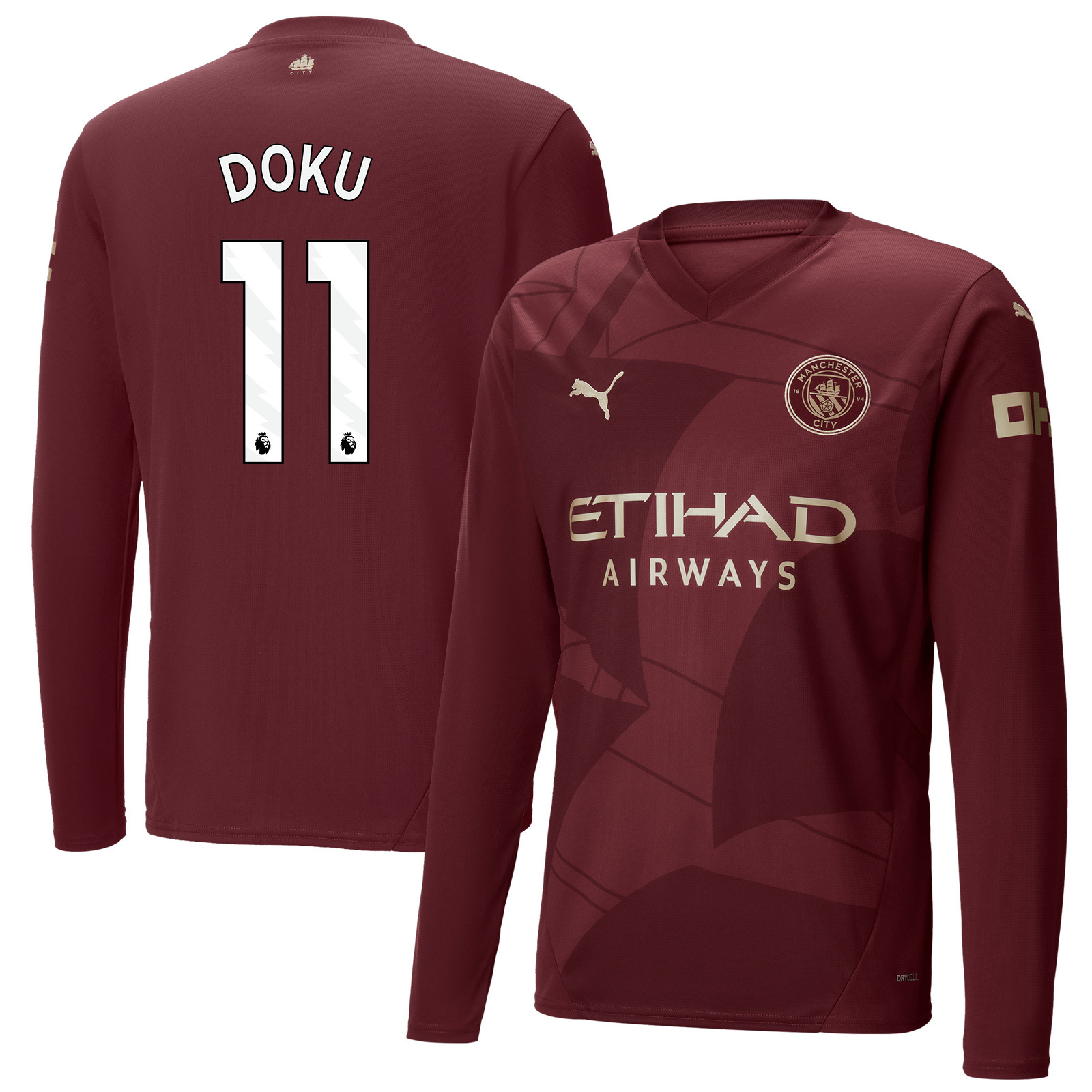 Jeremy Doku 11 Manchester City 2024/25 Third Long Sleeve Men Jersey – Burgundy