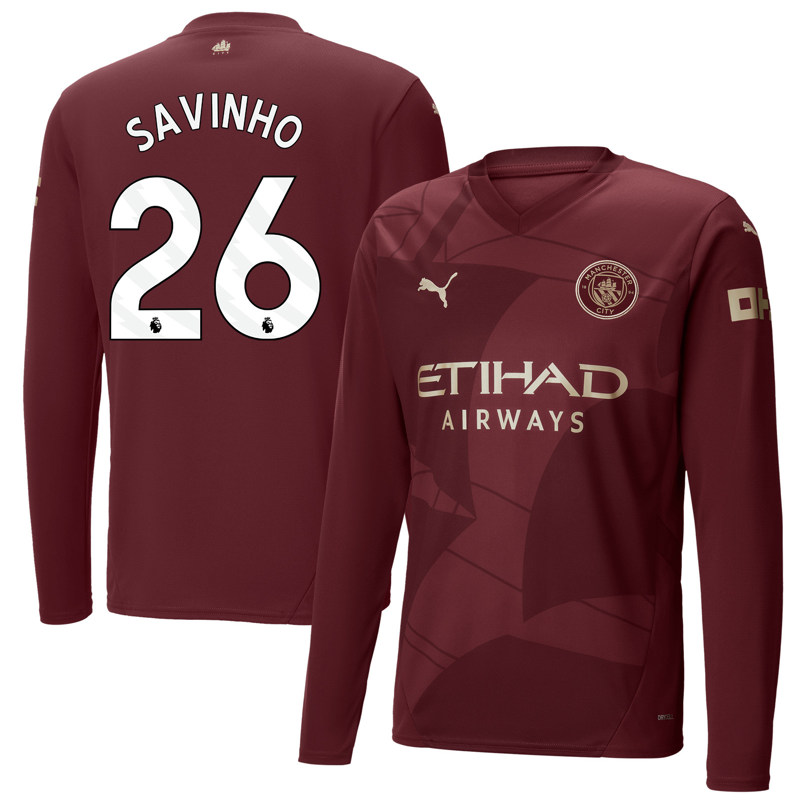 Savinho 26 Manchester City 2024/25 Third Long Sleeve Men Jersey – Burgundy