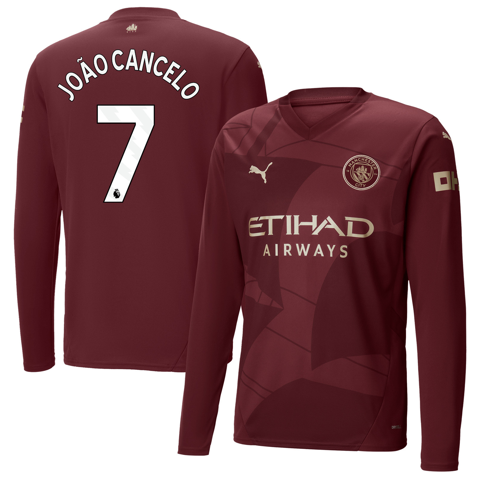 Joo Cancelo 7 Manchester City 2024/25 Third Long Sleeve Men Jersey – Burgundy