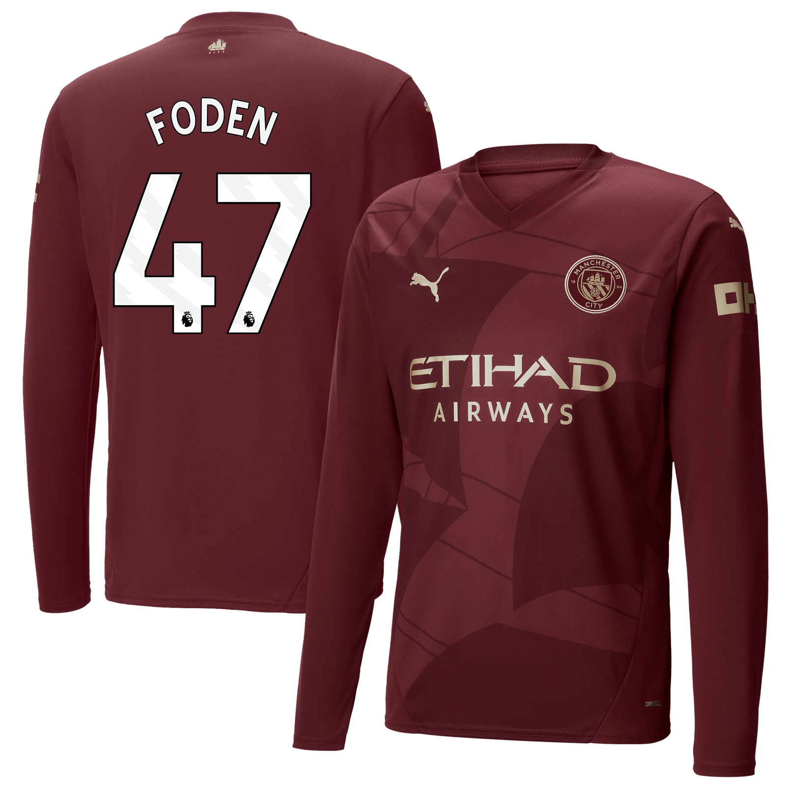 Phil Foden 47 Manchester City 2024/25 Third Long Sleeve Men Jersey – Burgundy