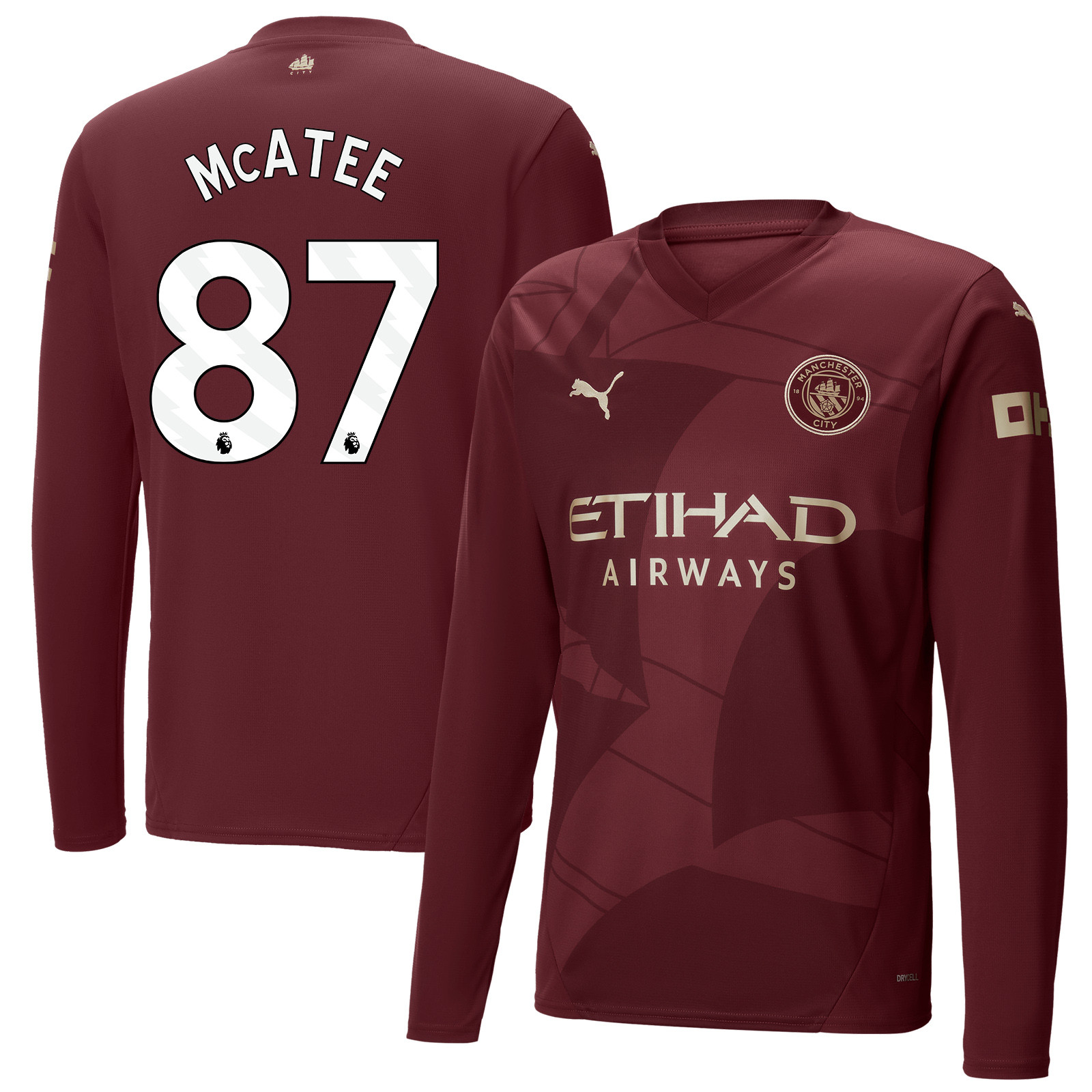 James McAtee 87 Manchester City 2024/25 Third Long Sleeve Men Jersey – Burgundy