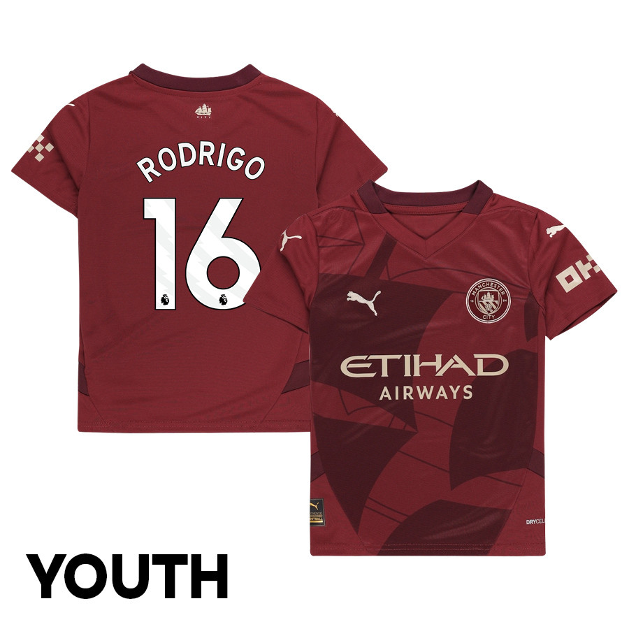 Rodrigo 16 Manchester City 2024/25 Third YOUTH Jersey – Burgundy