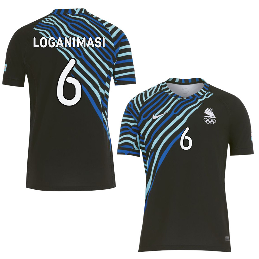 Ponipate Loganimasi 6 Fiji Sevens Rugby Away Olympic Games Paris 2024 Jersey – Black