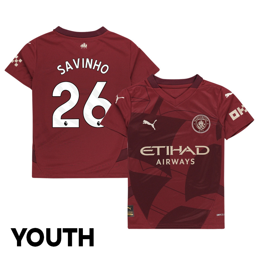 Savinho 26 Manchester City 2024/25 Third YOUTH Jersey – Burgundy