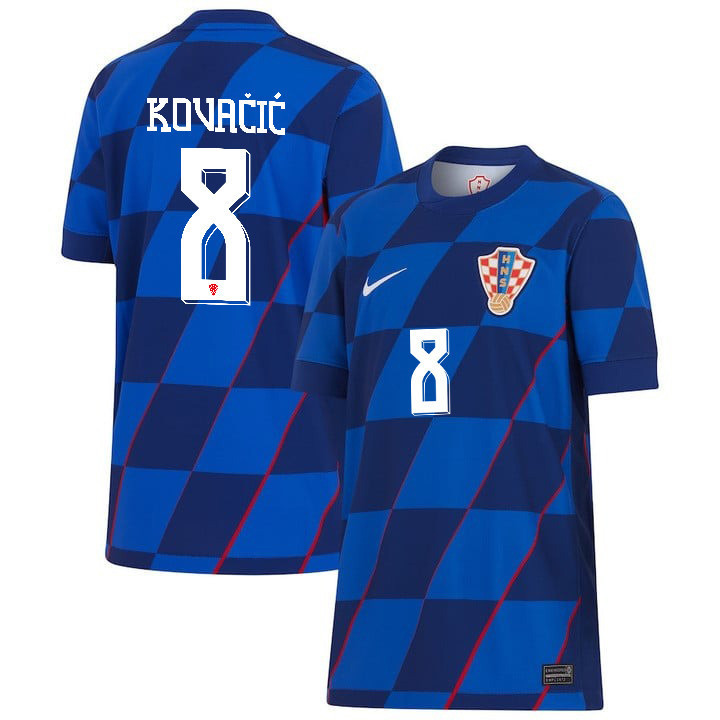 Mateo Kova?i? 8 Croatia National Team 2024 Away YOUTH Jersey – Blue