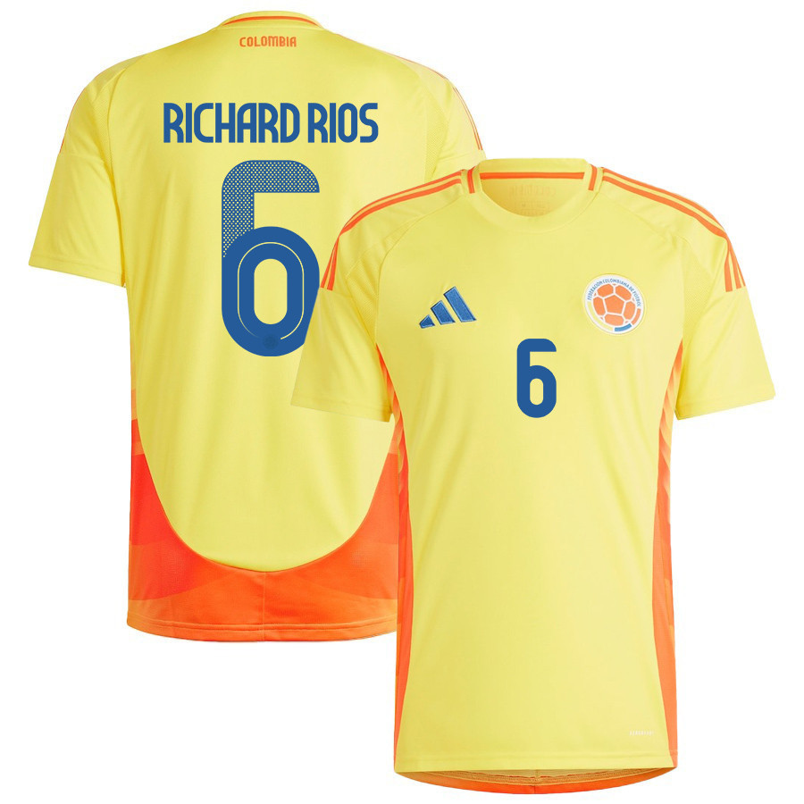 Richard Rios 6 Colombia National Team 2024/25 Home Men Jersey – Yellow