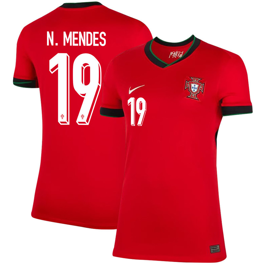 Nuno Mendes 19 Portugal National Team 2024/25 Home WOMEN Jersey – Red