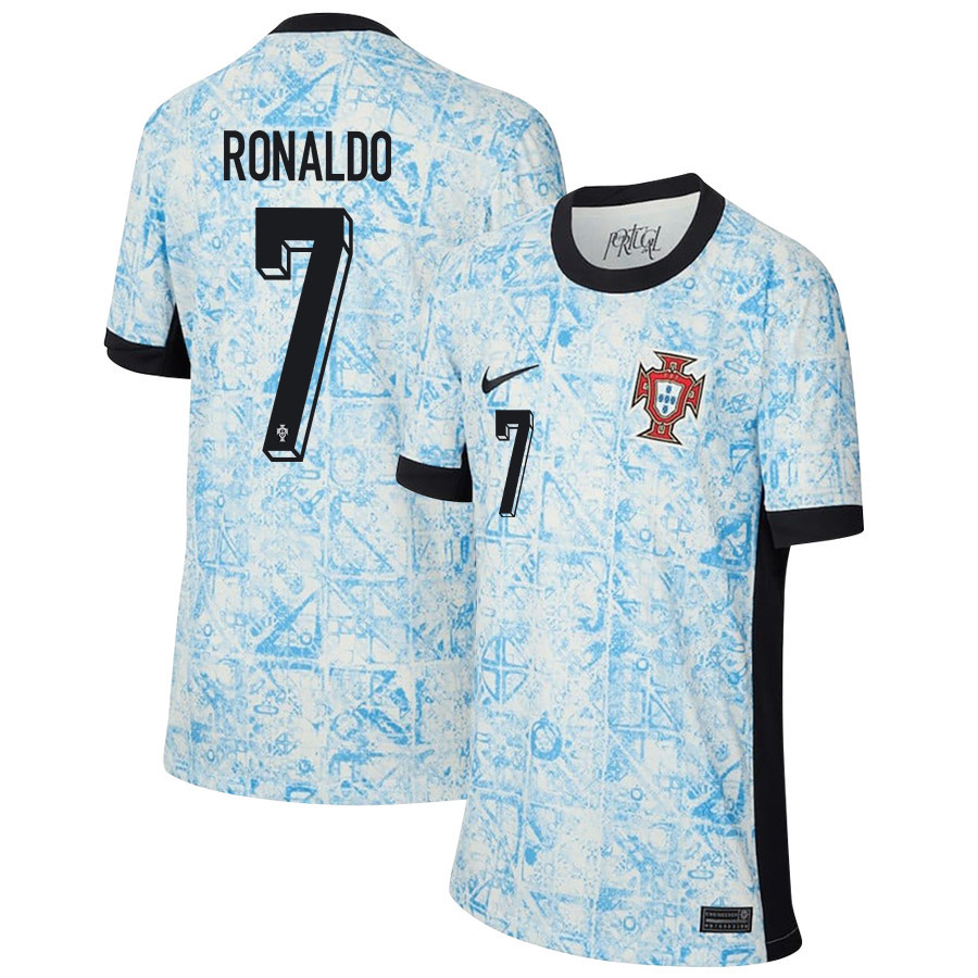 Cristiano Ronaldo 7 Portugal National Team 2024/25 Away YOUTH Jersey – Cream/Blue
