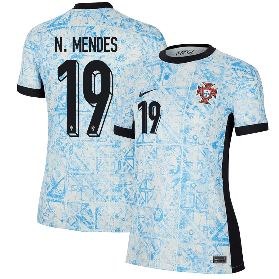 Nuno Mendes 19 Portugal National Team 2024/25 Away WOMEN Jersey – Cream/Blue