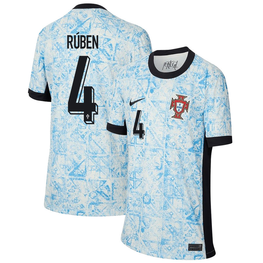 Rben Dias 4 Portugal National Team 2024/25 Away YOUTH Jersey – Cream/Blue