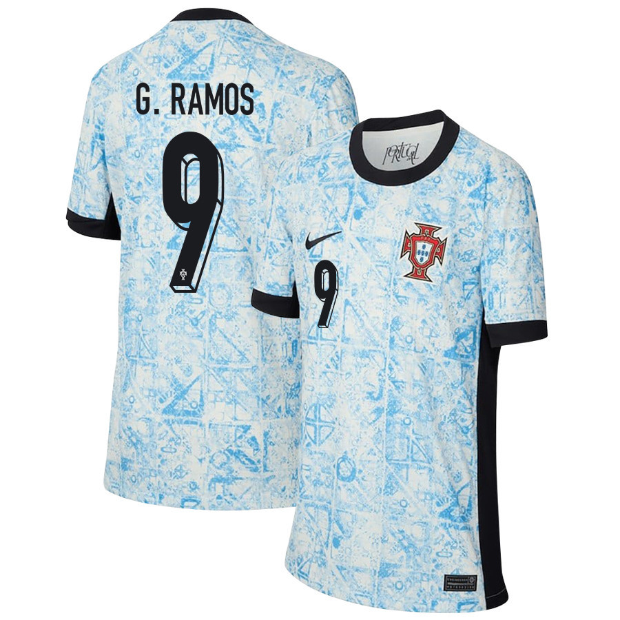 Gonalo Ramos 9 Portugal National Team 2024/25 Away YOUTH Jersey – Cream/Blue