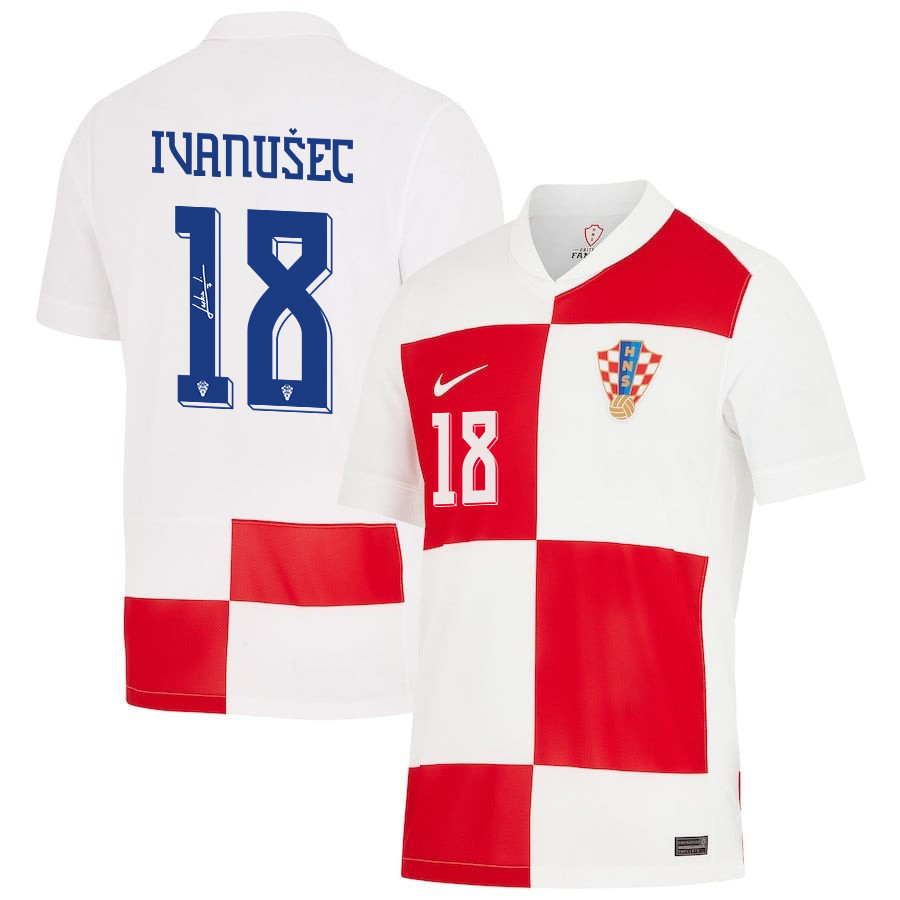 Luka Ivanuec 18 Signed Croatia National Team 2024 Home Men Jersey Autographed – White
