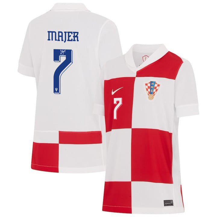 Lovro Majer 7 Signed Croatia National Team 2024 Home YOUTH Jersey Autographed – White
