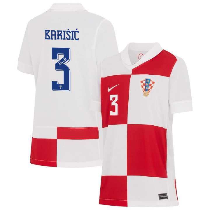 Borna Barii? 3 Signed Croatia National Team 2024 Home YOUTH Jersey Autographed – White