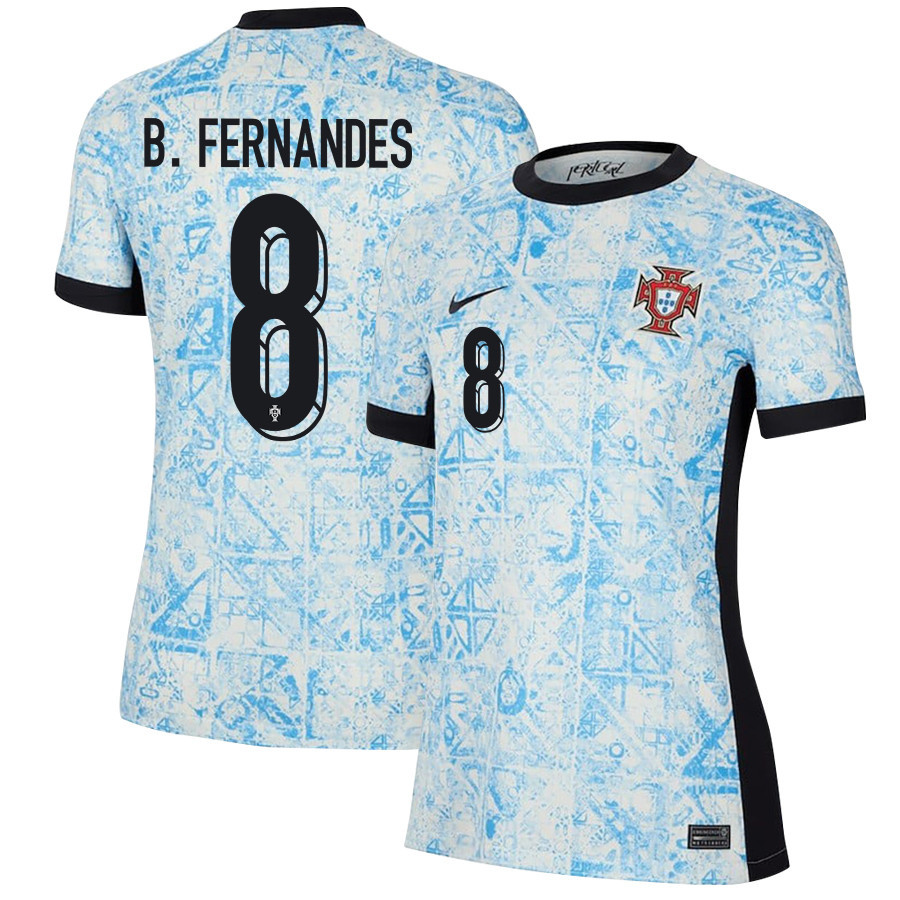 Bruno Fernandes 8 Portugal National Team 2024/25 Away WOMEN Jersey – Cream/Blue