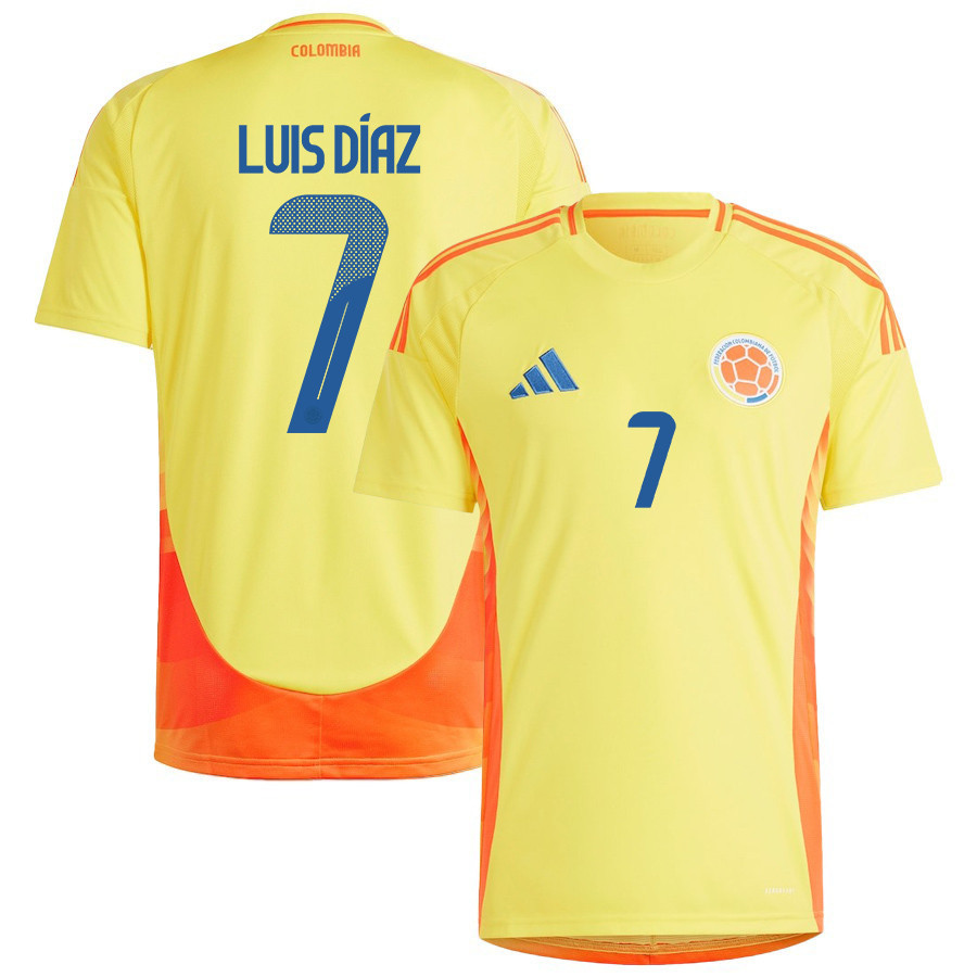 Luis Daz 7 Colombia National Team 2024/25 Home Men Jersey – Yellow