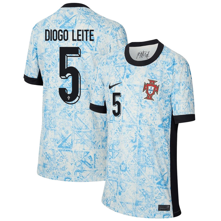 Diogo Leite 5 Portugal National Team 2024/25 Away YOUTH Jersey – Cream/Blue
