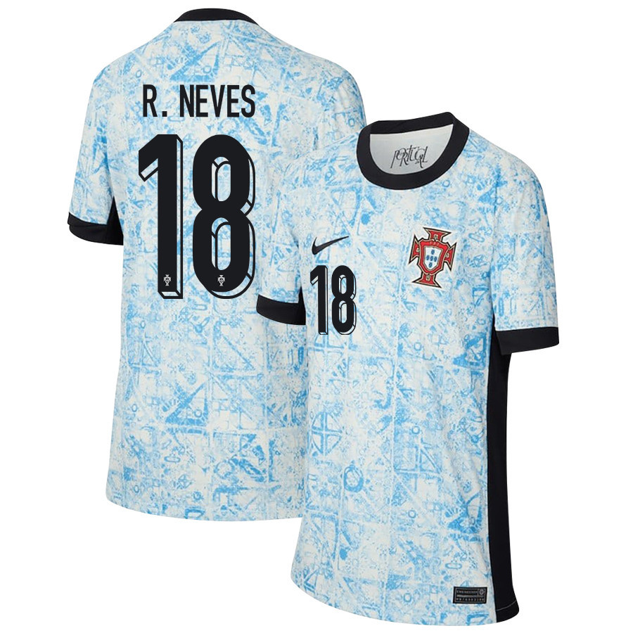 Rben Neves 18 Portugal National Team 2024/25 Away YOUTH Jersey – Cream/Blue