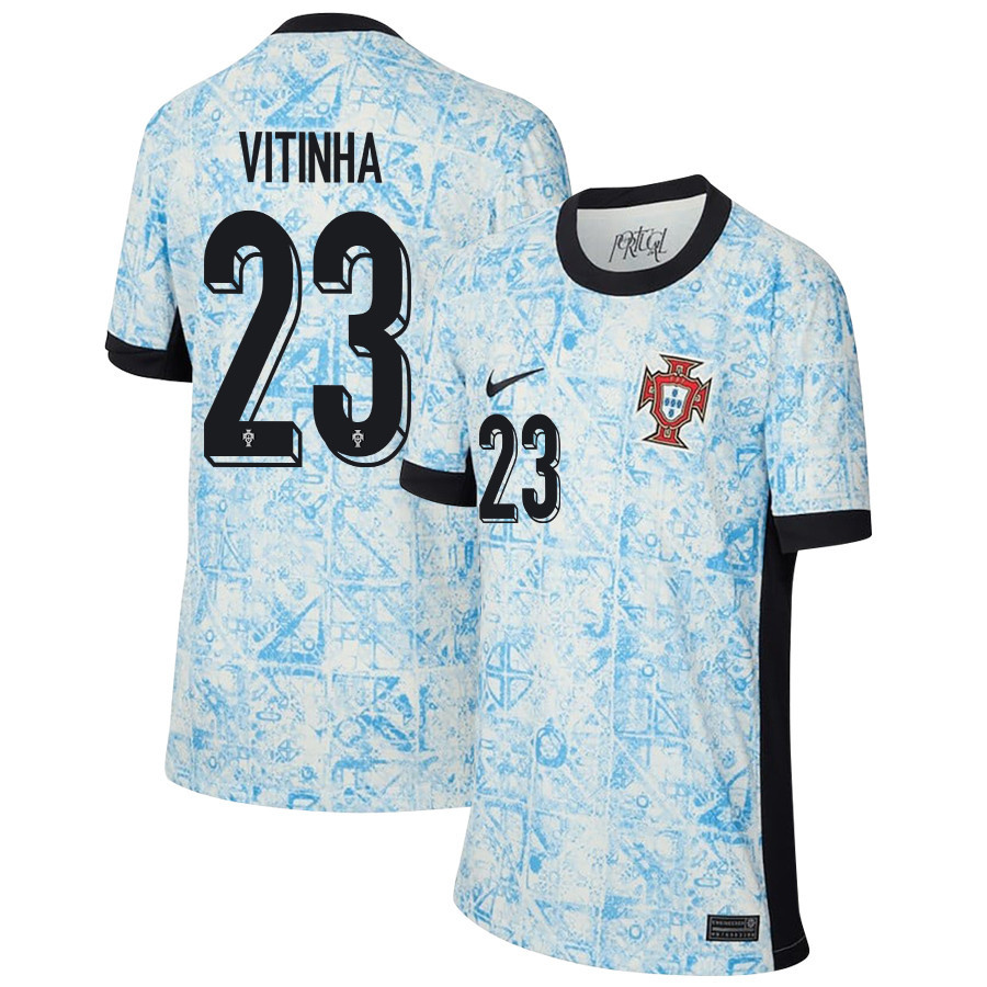Vitinha 23 Portugal National Team 2024/25 Away YOUTH Jersey – Cream/Blue
