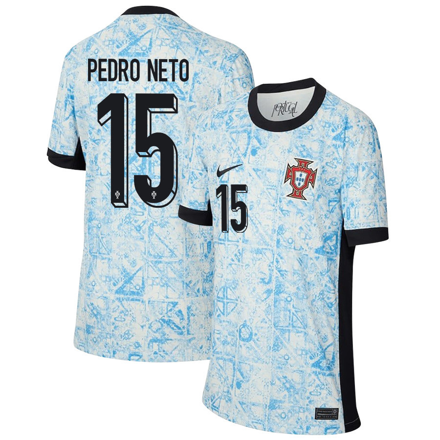 Pedro Neto 15 Portugal National Team 2024/25 Away YOUTH Jersey – Cream/Blue