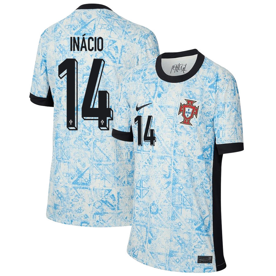 Gonalo Incio 14 Portugal National Team 2024/25 Away YOUTH Jersey – Cream/Blue